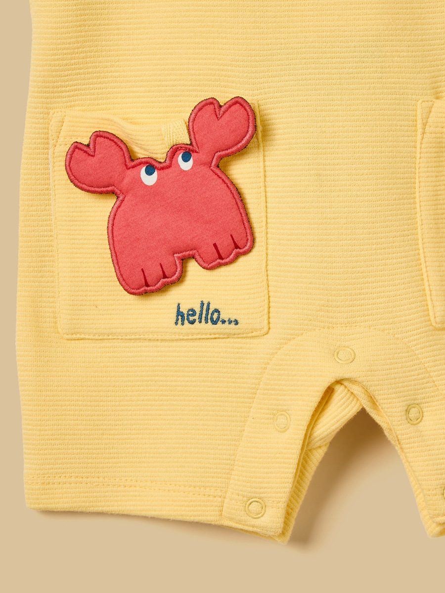 Aquatic 3D Pocket Applique Cotton Ottoman Dungaree and T-Shirt Set