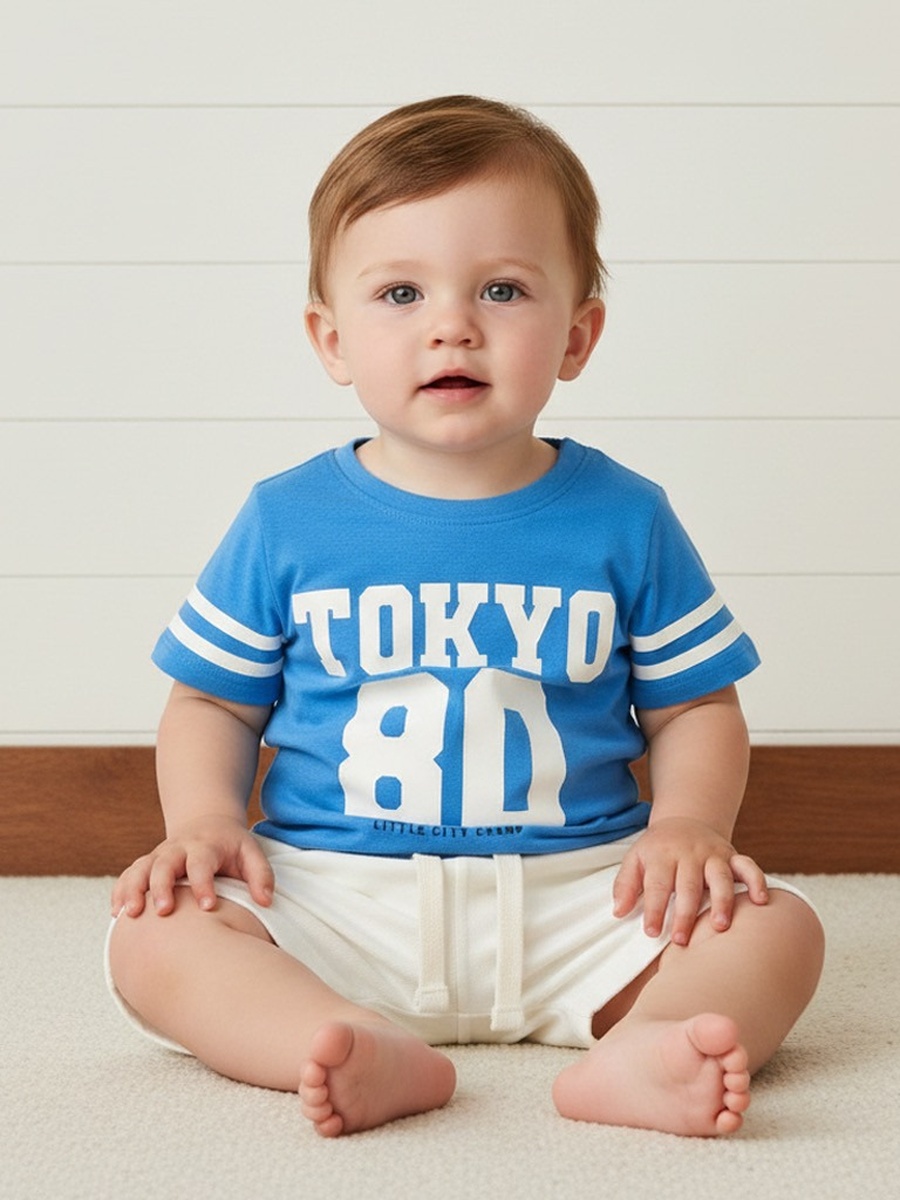 Tokyo Varsity Print Cotton T-Shirt and Shorts Set