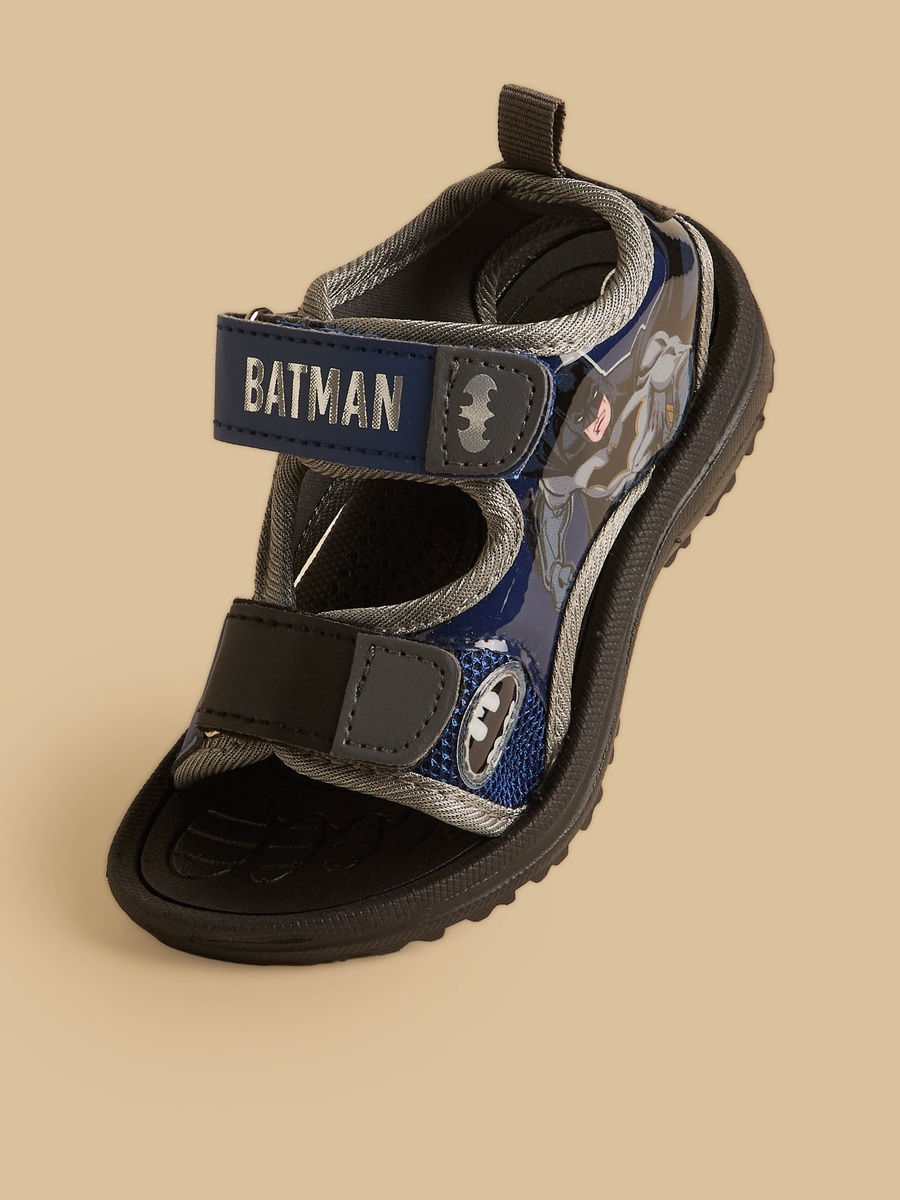 Batman Print Sandals with Hook and Loop Closure