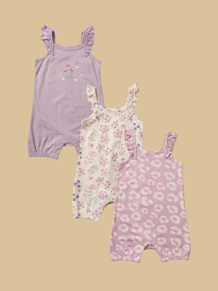 Pack of 3 - Floral Print Sleeveless Cotton Romper