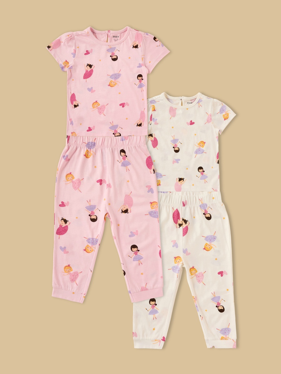 Pack of 2 - Ballerina Print Cotton Pyjama Set