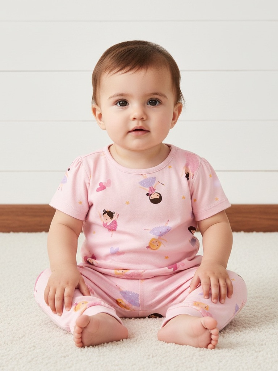Pack of 2 - Ballerina Print Cotton Pyjama Set