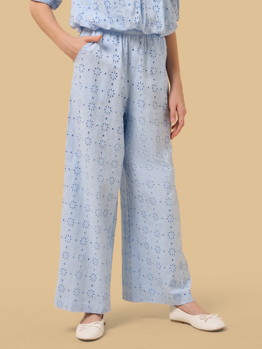 Schiffli Embroidered Wide Leg Pants