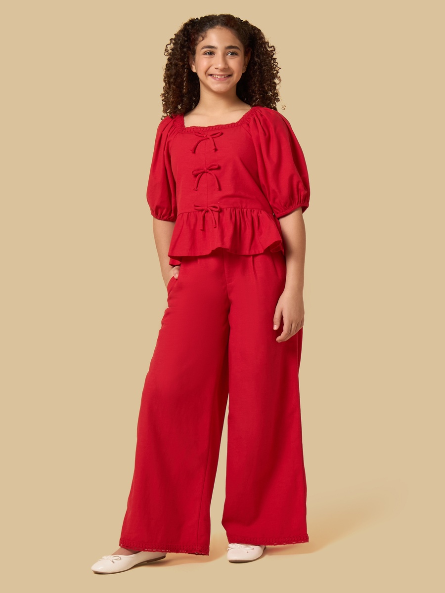Pleated Linen Blend Wide Leg Pants