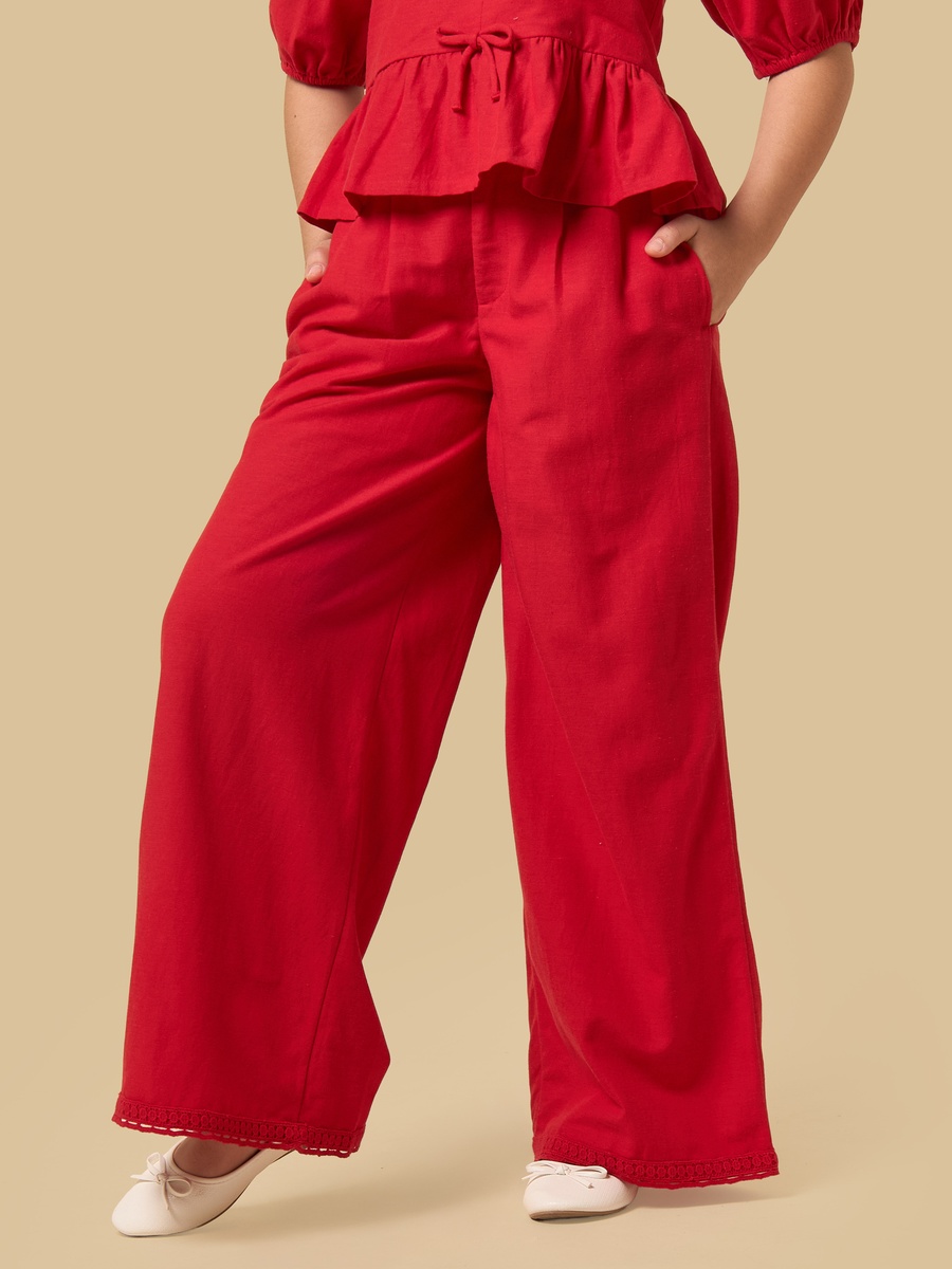 Pleated Linen Blend Wide Leg Pants