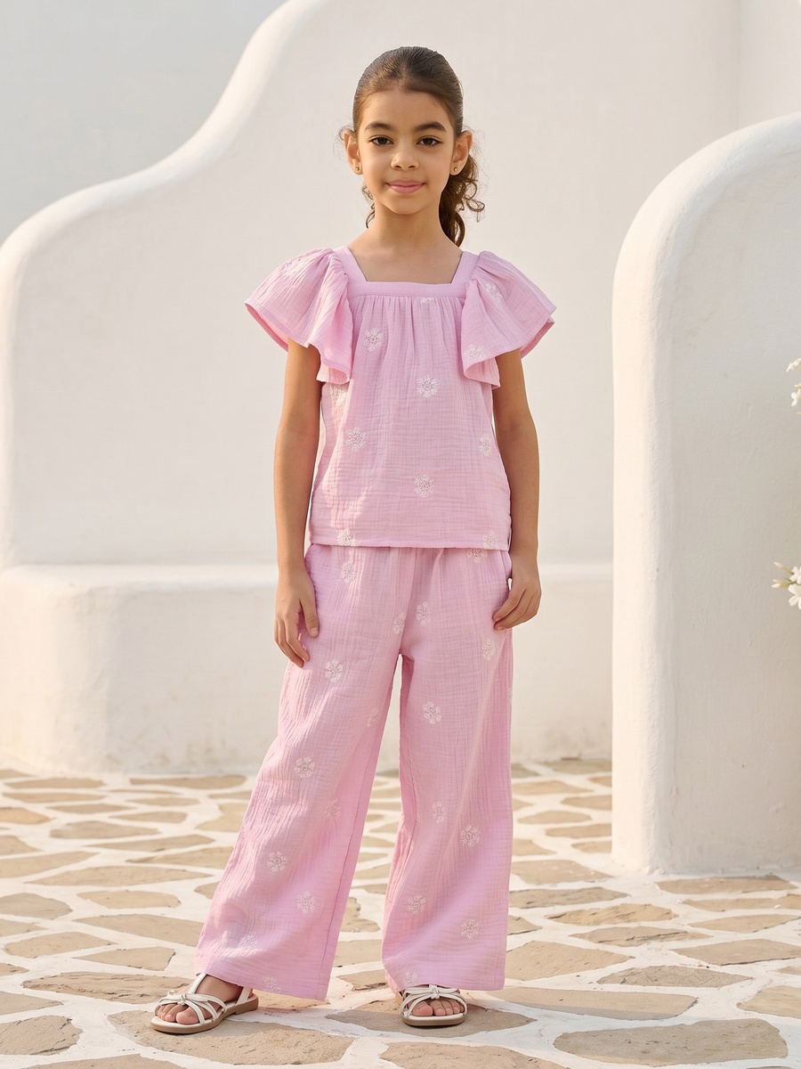 Embroidered Linen Blend Pants