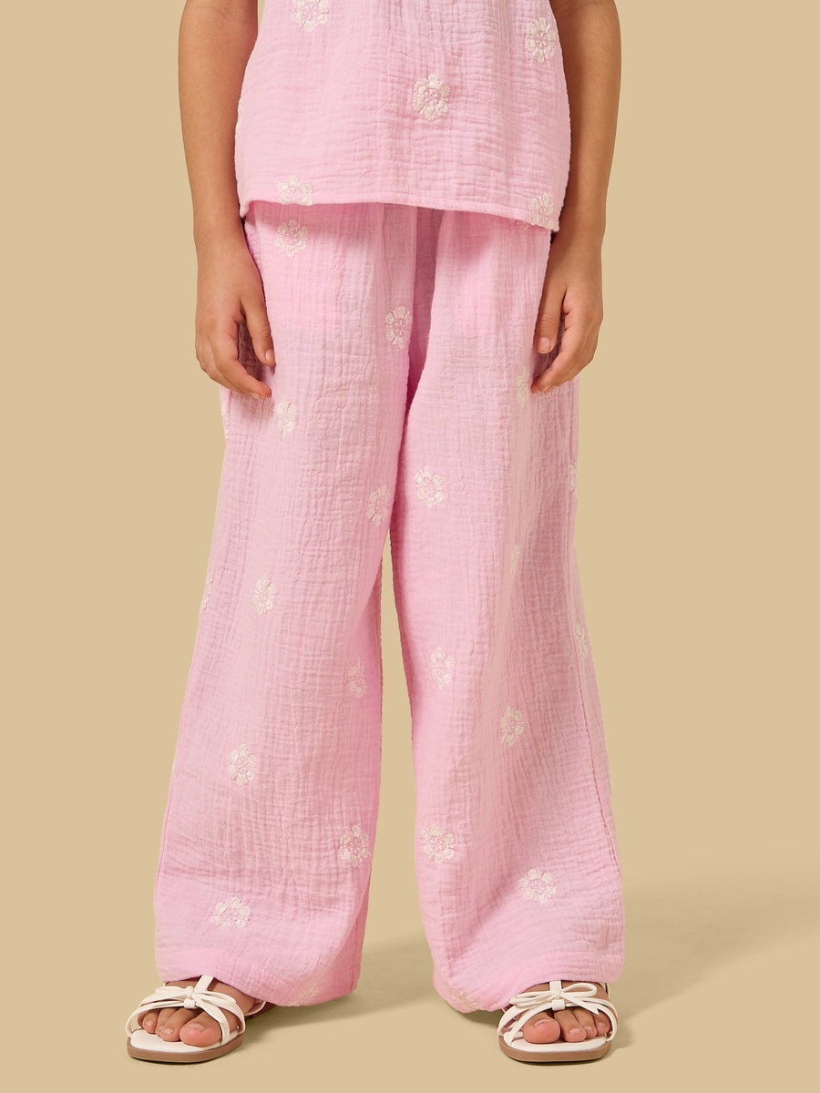 Embroidered Linen Blend Pants
