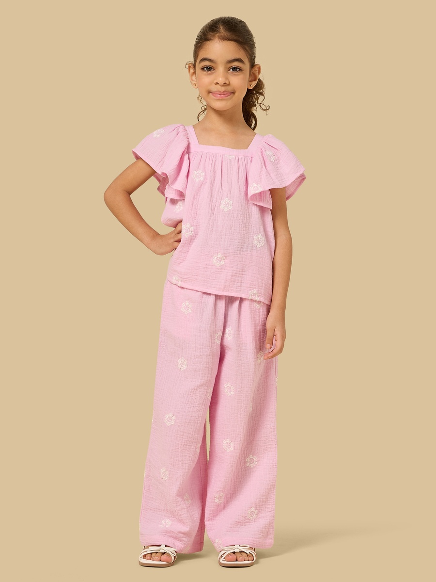 Embroidered Linen Blend Pants