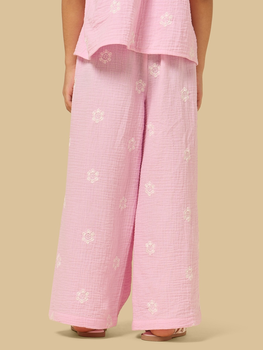 Embroidered Linen Blend Pants