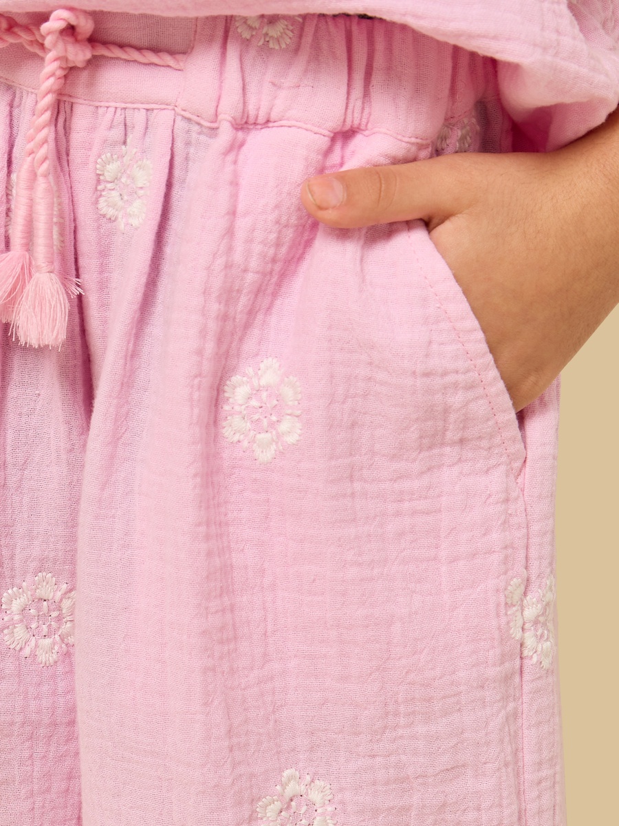 Embroidered Linen Blend Pants