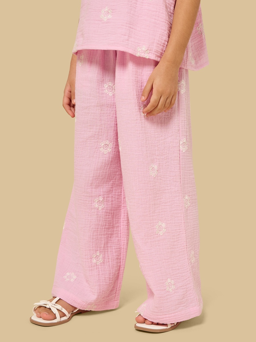 Embroidered Linen Blend Pants