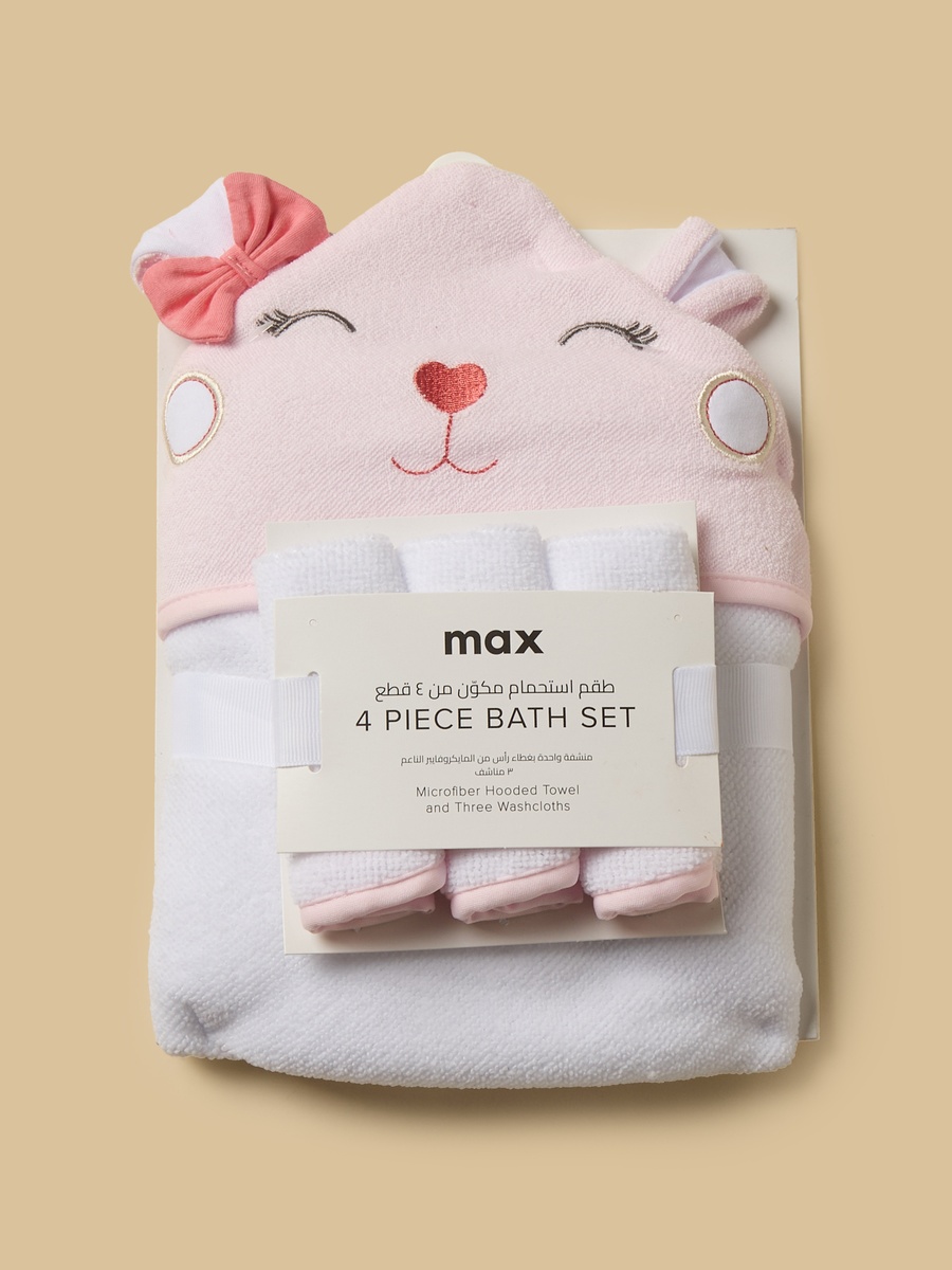 Bunny Ear Applique 4-Piece Hooded Bath Towel and Wash Cloth Set