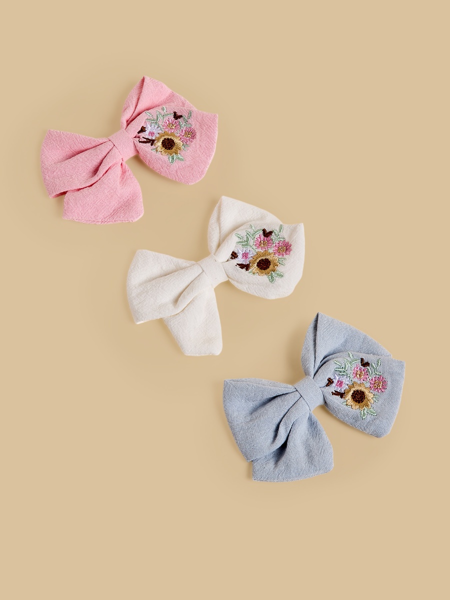 Pack of 3 - Floral Embroidered Bow Hair Clip