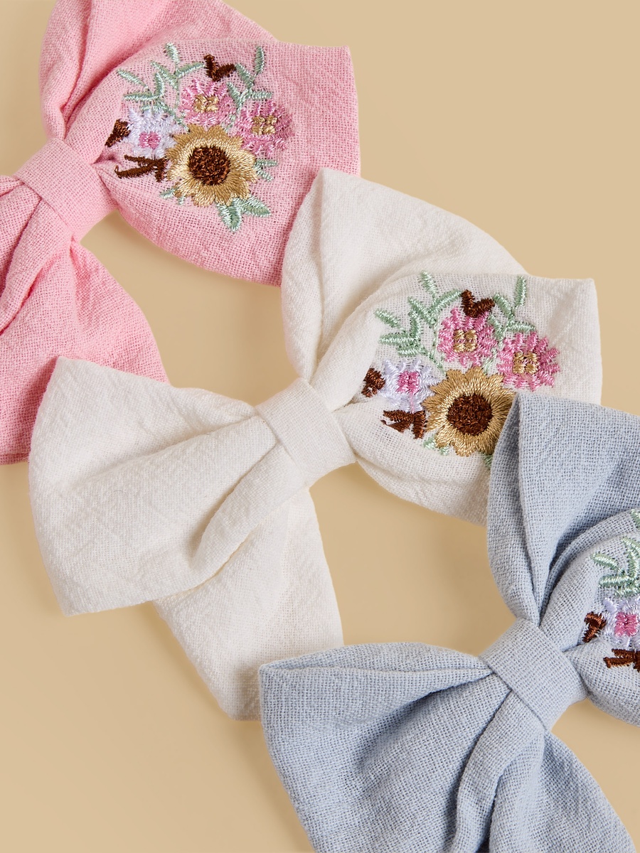 Pack of 3 - Floral Embroidered Bow Hair Clip