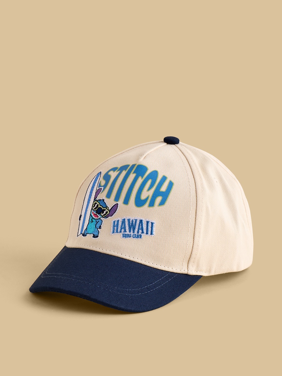 Stitch Print Cap with Hook and Loop Strap Closure