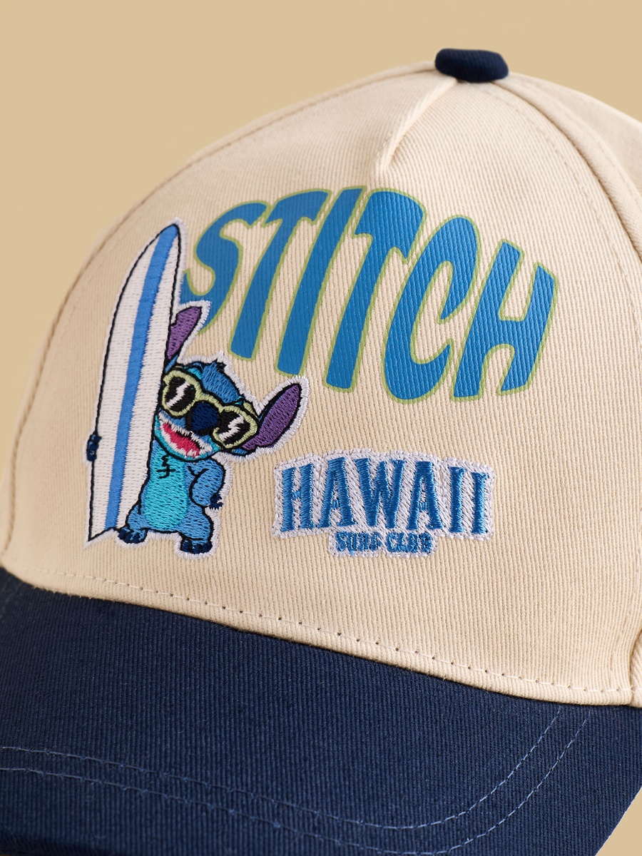 Stitch Print Cap with Hook and Loop Strap Closure