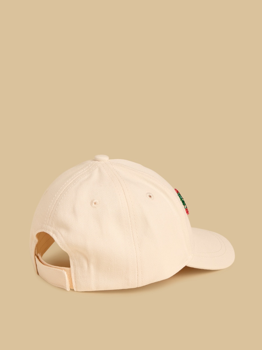 Strawberry Bead Embellished Cap with Hook and Loop Closure