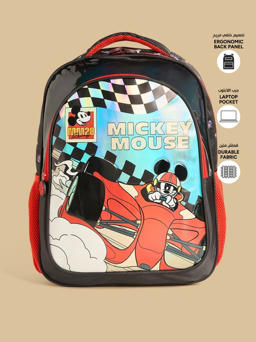 Mickey Mouse Print Backpack with Adjustable Straps
