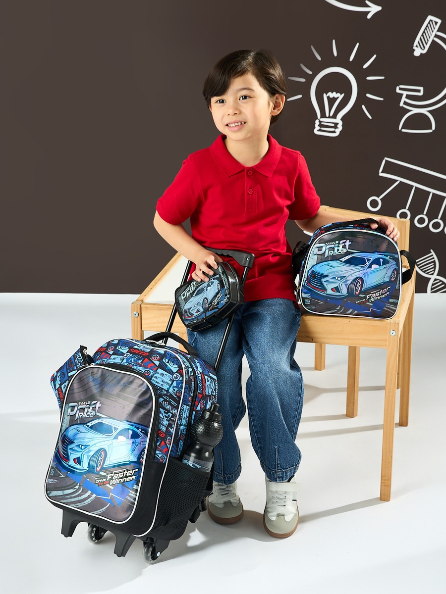 Racing Print 5-Piece Trolley Backpack Set