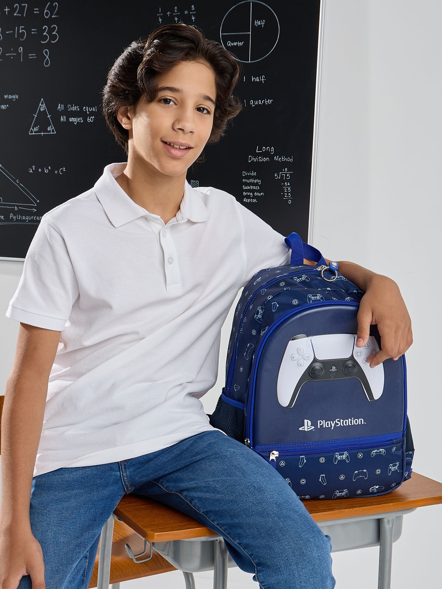 PlayStation Logo Print Padded Straps Backpack with Zip Closure