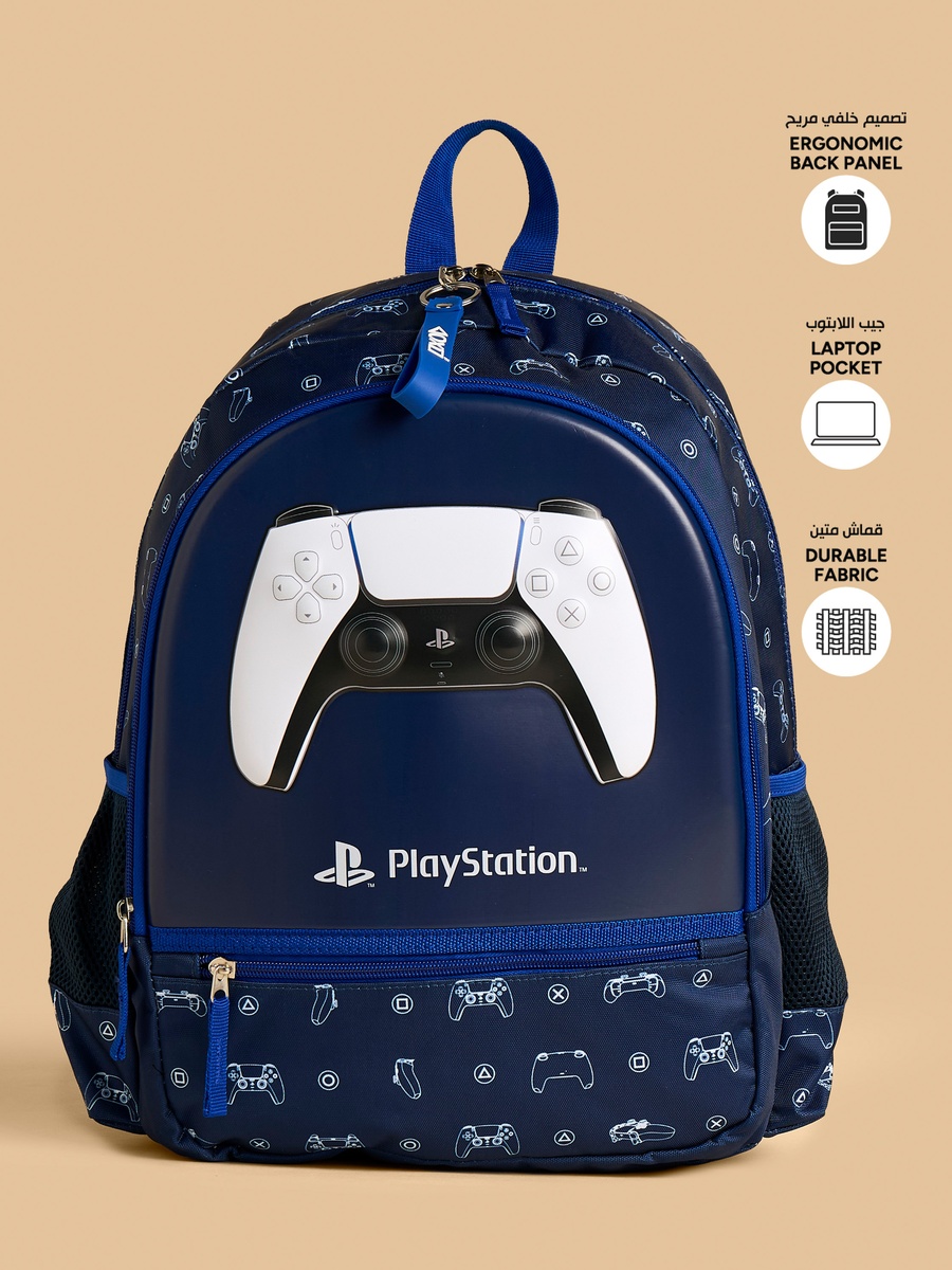 PlayStation Logo Print Padded Straps Backpack with Zip Closure