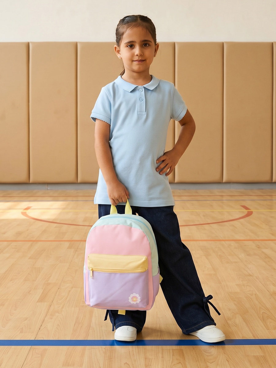 Colourblock Backpack with Padded Straps