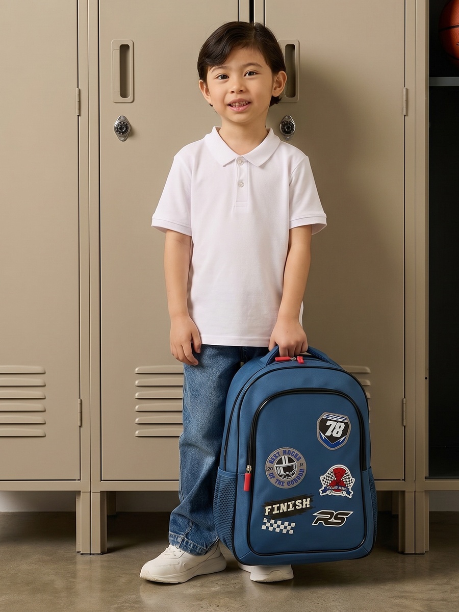 Racing Print Backpack with Adjustable Shoulder Straps