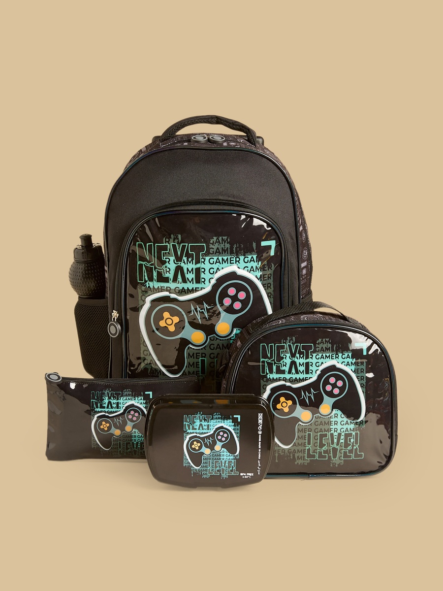 Gamer Print 5-Piece Trolley Backpack Set