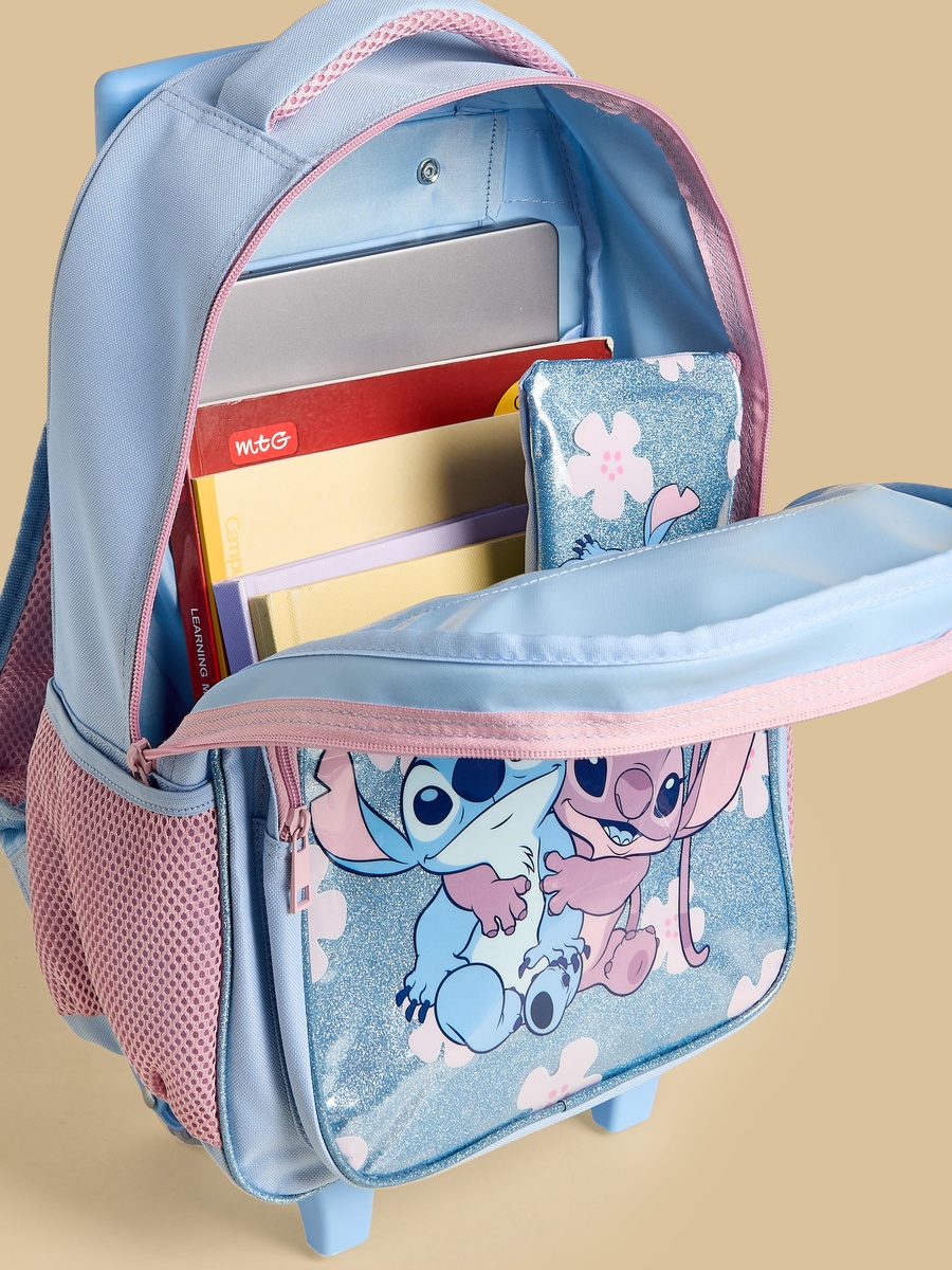 Stitch and Angel Print 5-Piece Trolley Backpack Set