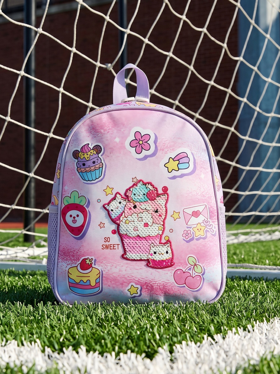 Cupcake Print Padded Shoulder Straps Backpack with Zip Closure