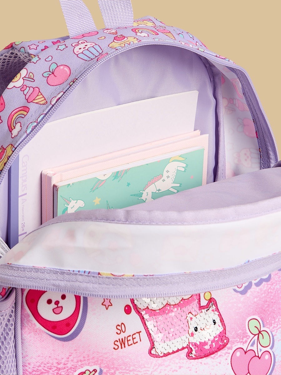 Cupcake Print Padded Shoulder Straps Backpack with Zip Closure