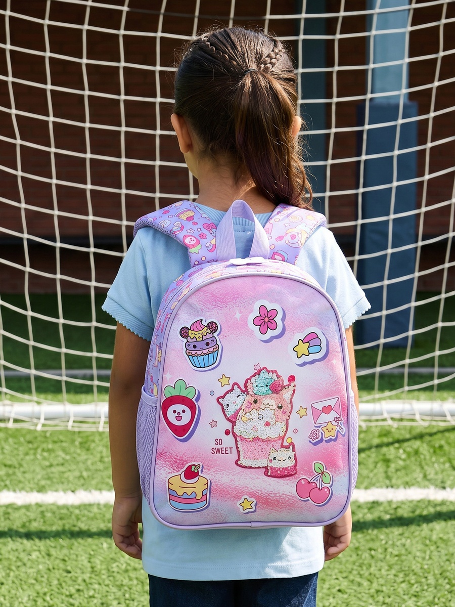 Cupcake Print Padded Shoulder Straps Backpack with Zip Closure