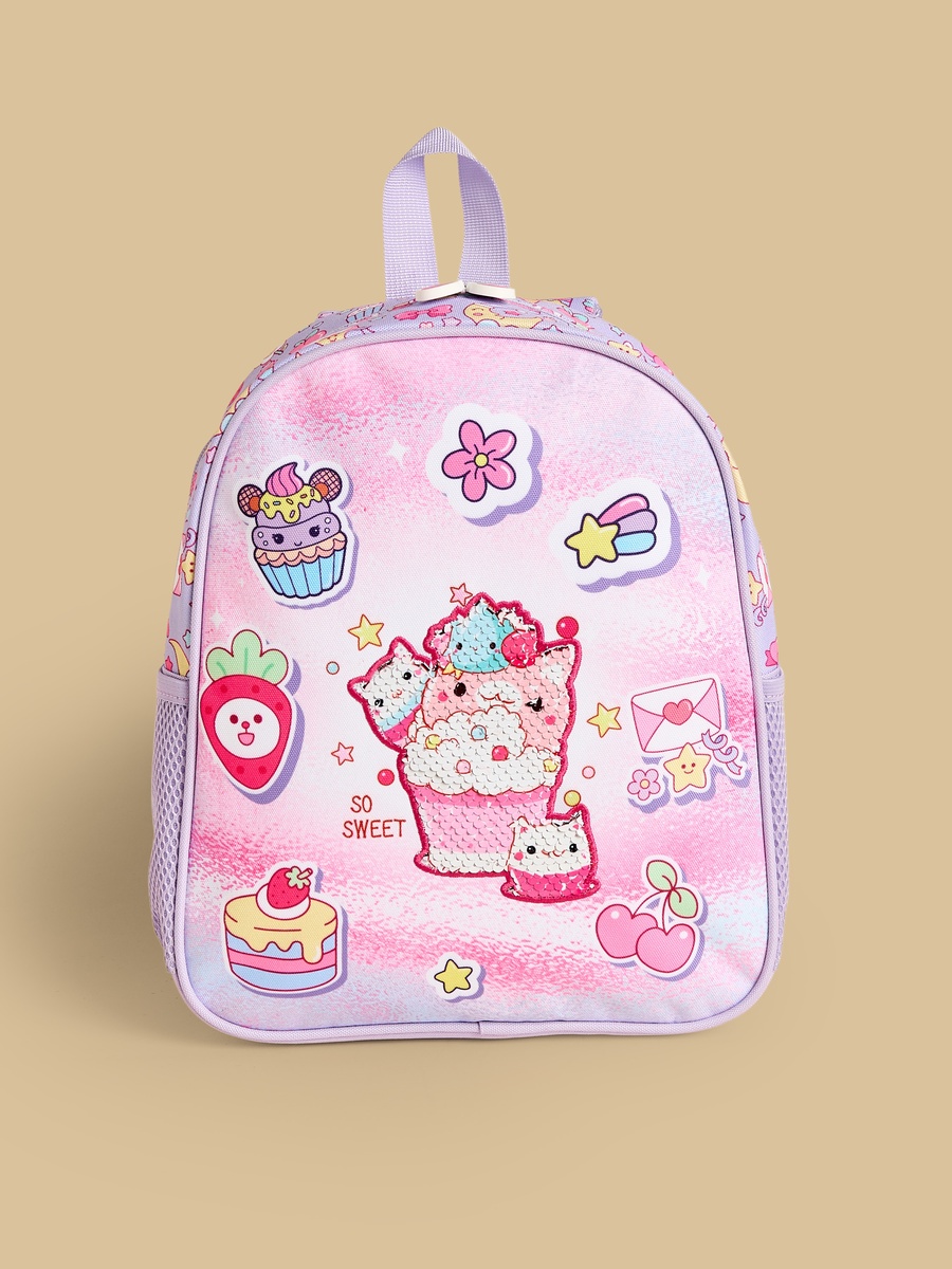Cupcake Print Padded Shoulder Straps Backpack with Zip Closure