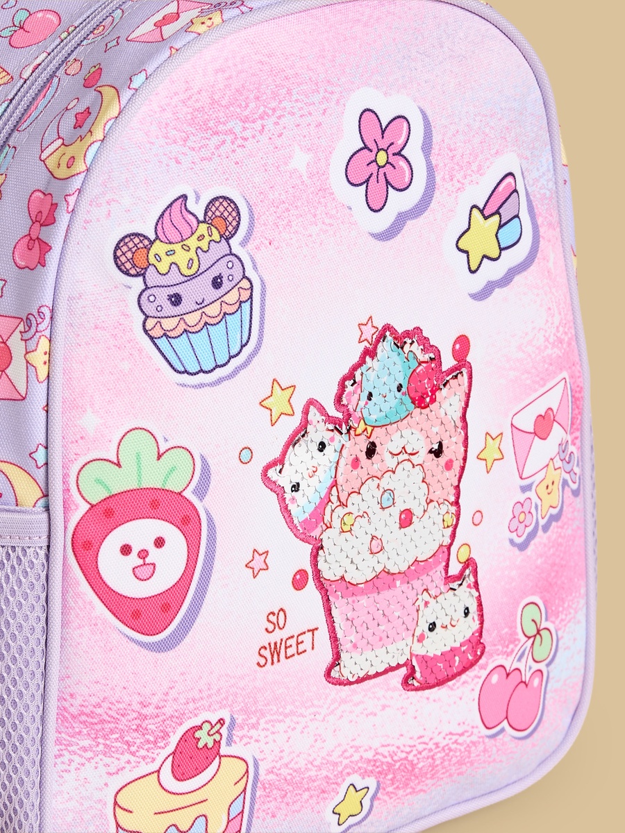 Cupcake Print Padded Shoulder Straps Backpack with Zip Closure