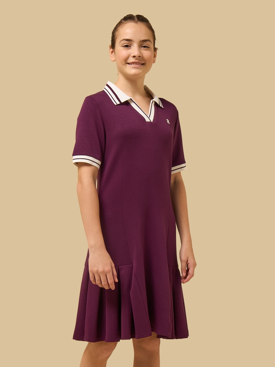 Teddy Bear Embroidered Drop Waist Polo Dress