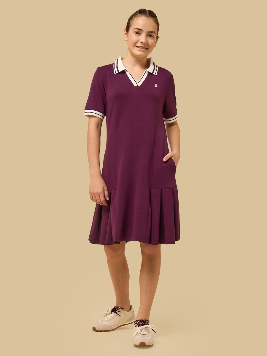 Teddy Bear Embroidered Drop Waist Polo Dress