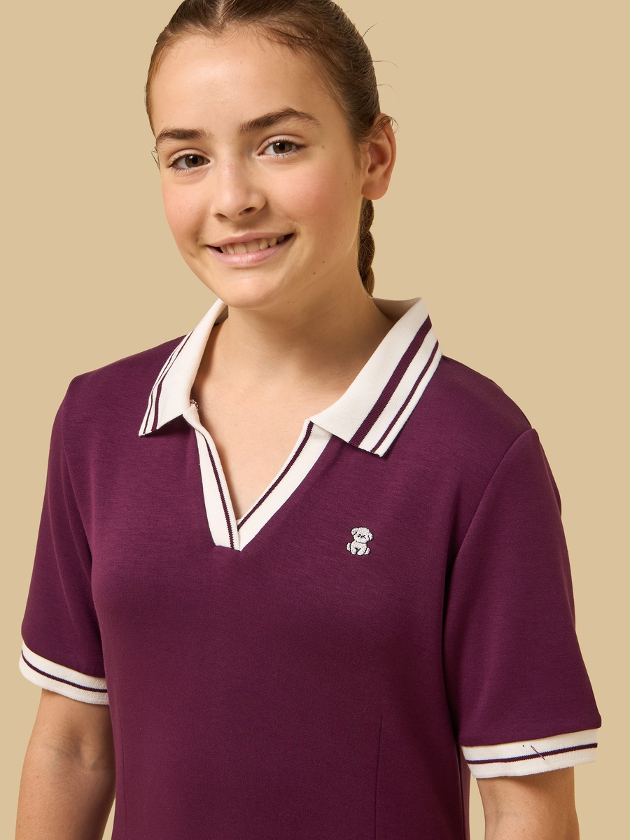 Teddy Bear Embroidered Drop Waist Polo Dress