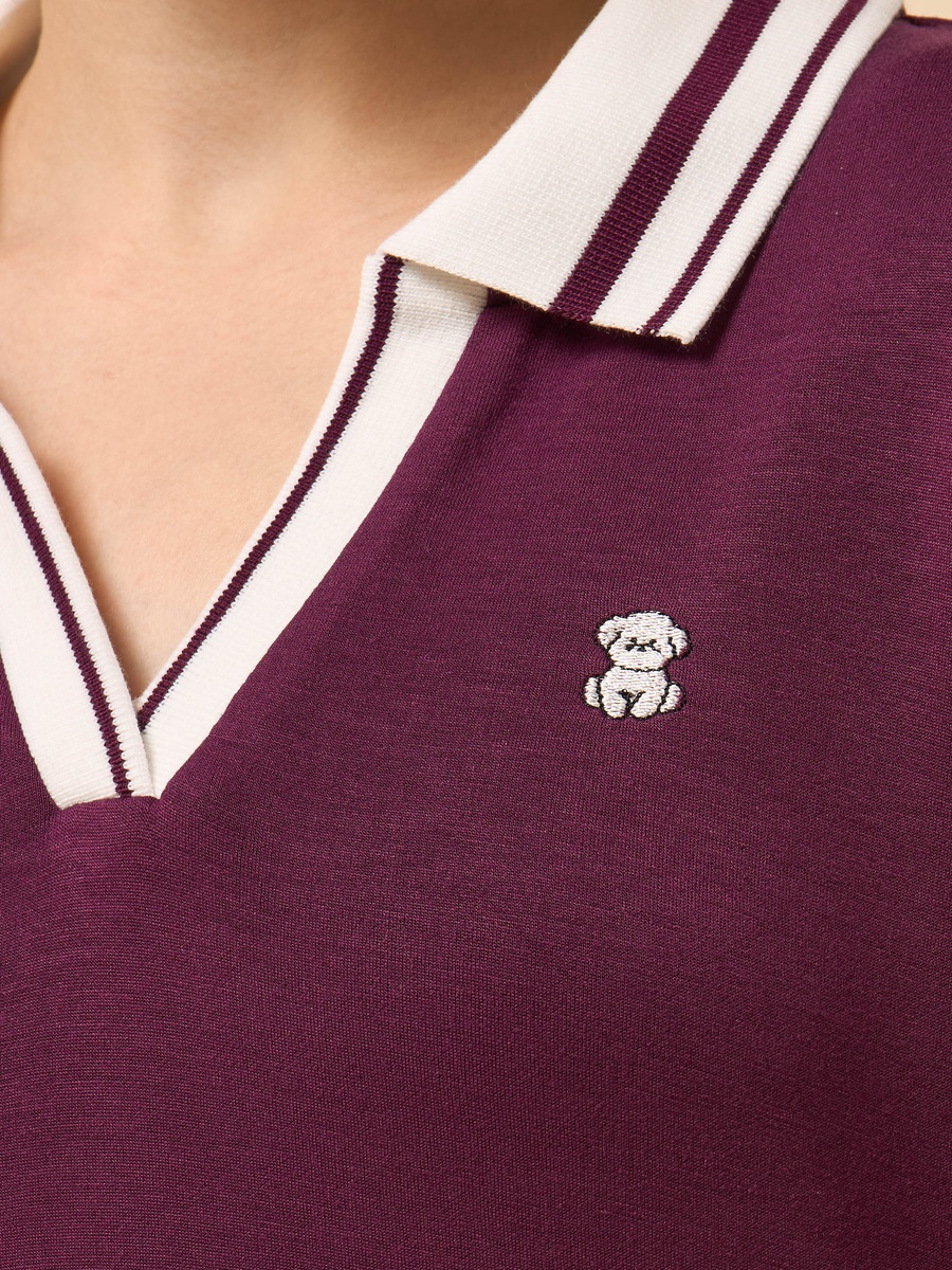 Teddy Bear Embroidered Drop Waist Polo Dress