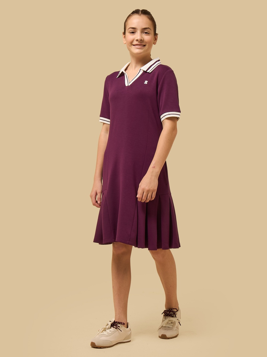 Teddy Bear Embroidered Drop Waist Polo Dress