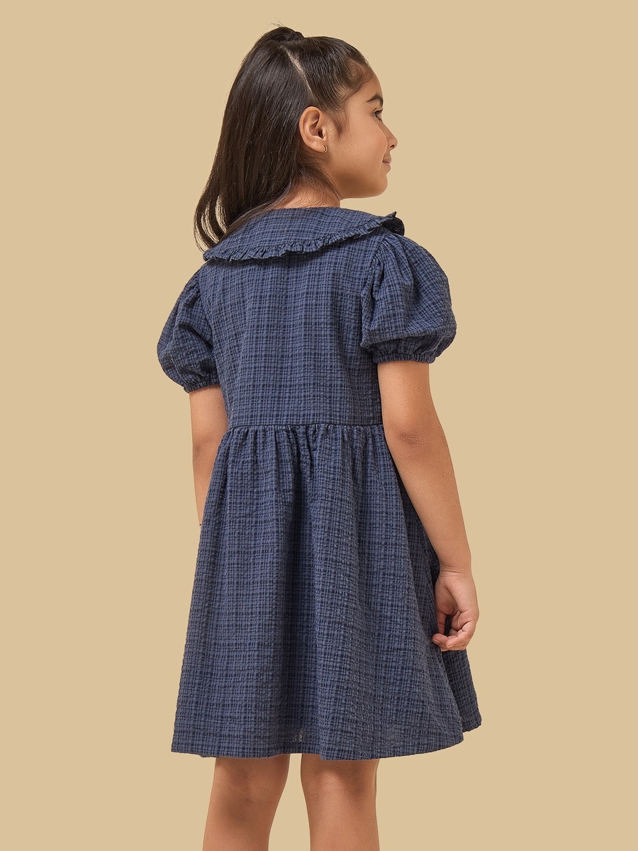 Embroidered Cotton Dress with Peter Pan Collar and Puff Sleeves