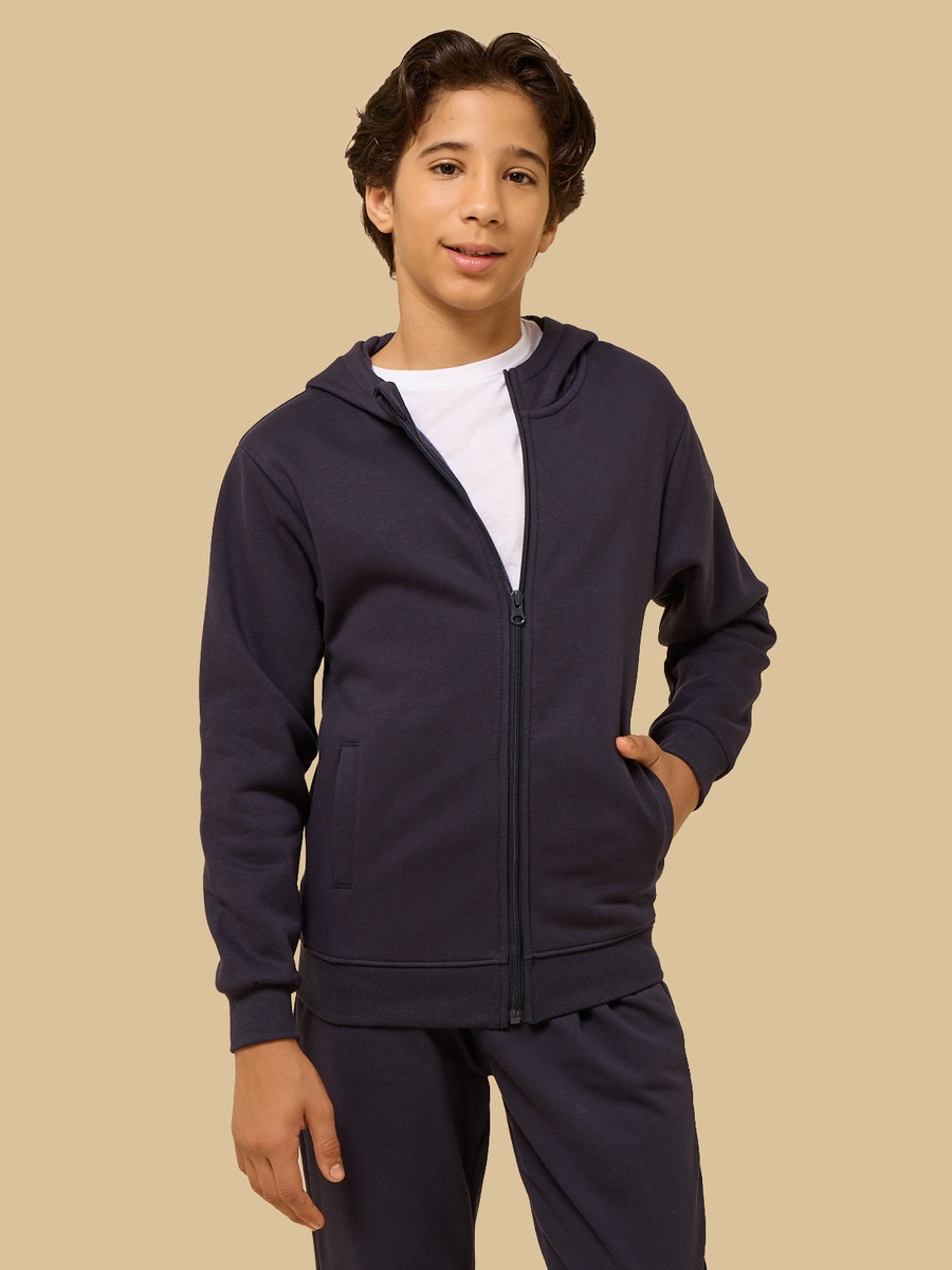 Plain Zip Through Hoodie
