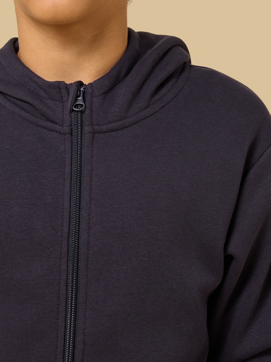 Plain Zip Through Hoodie