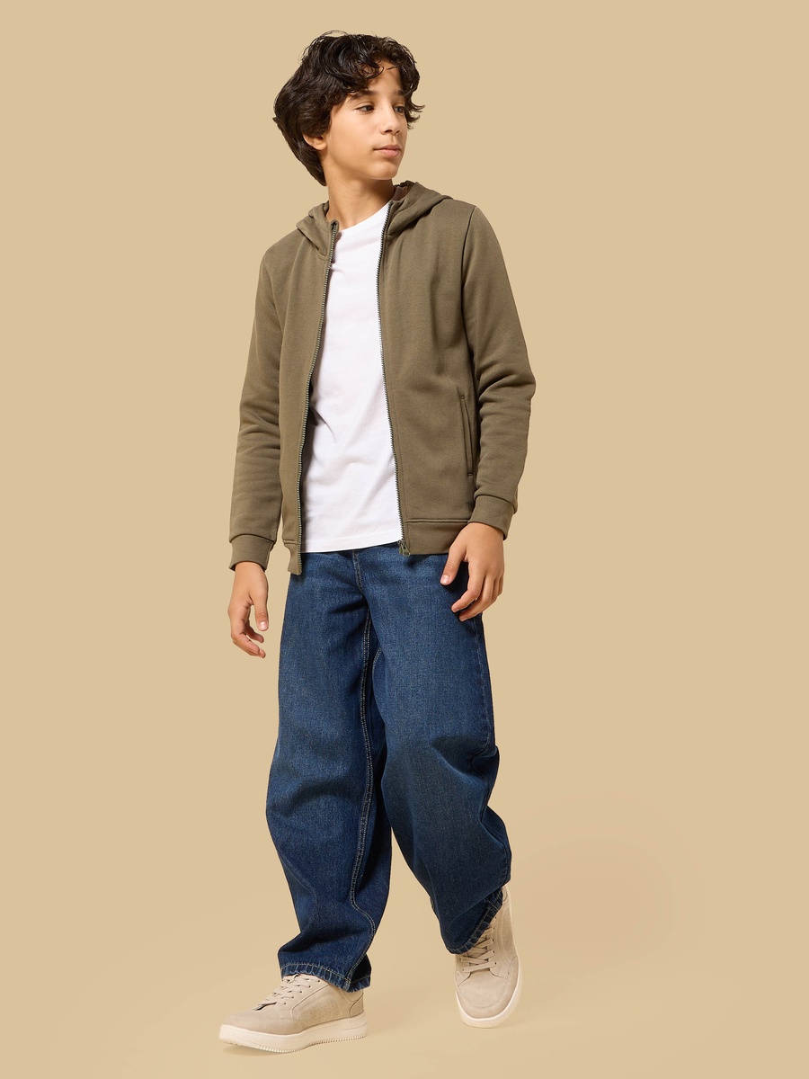 Plain Zip Through Hoodie
