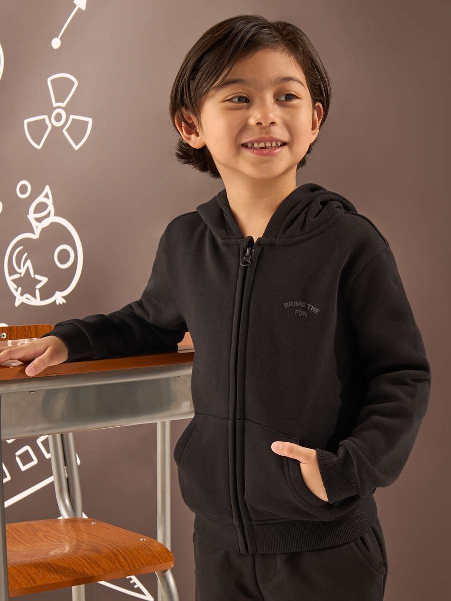 Slogan Embossed Zip Through Hoodie