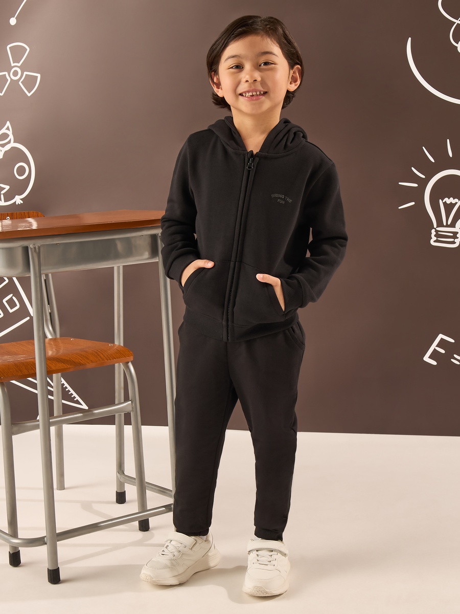 Slogan Embossed Zip Through Hoodie