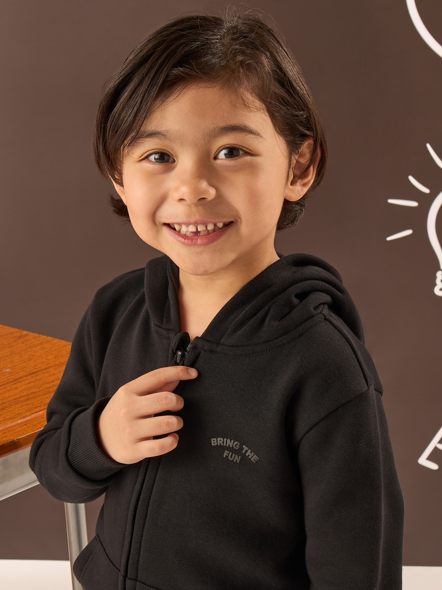 Slogan Embossed Zip Through Hoodie