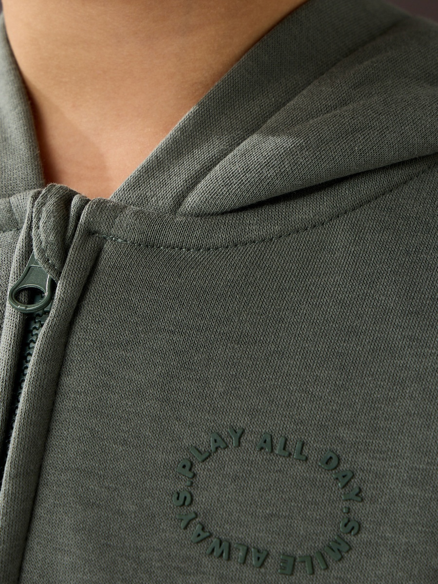 Slogan Embossed Zip Through Hoodie
