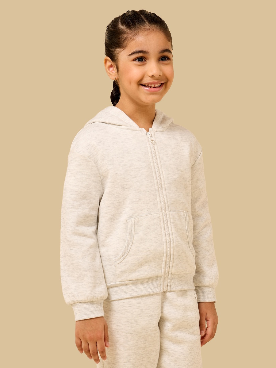 Plain Zip Through Hoodie with Kangaroo Pocket