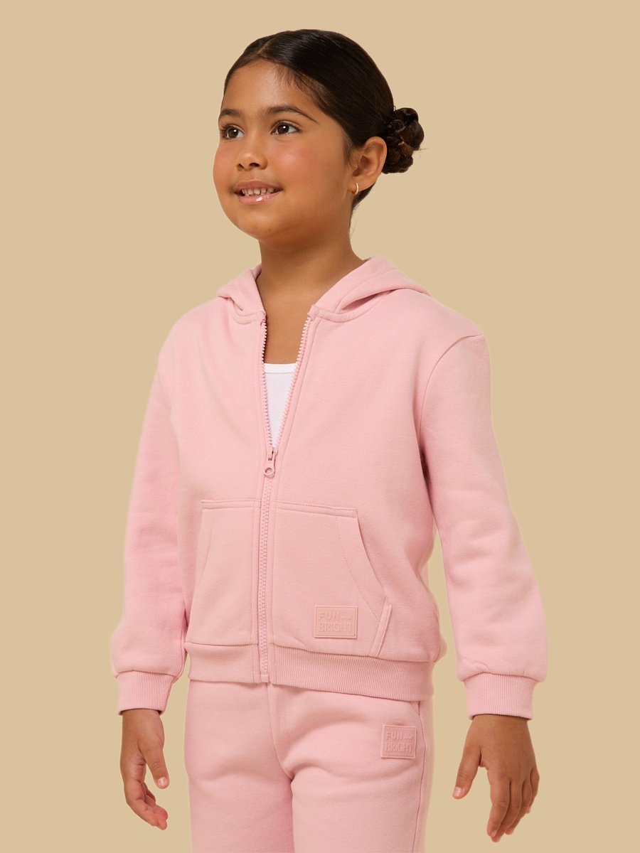 Plain Zip Through Hoodie with Kangaroo Pocket
