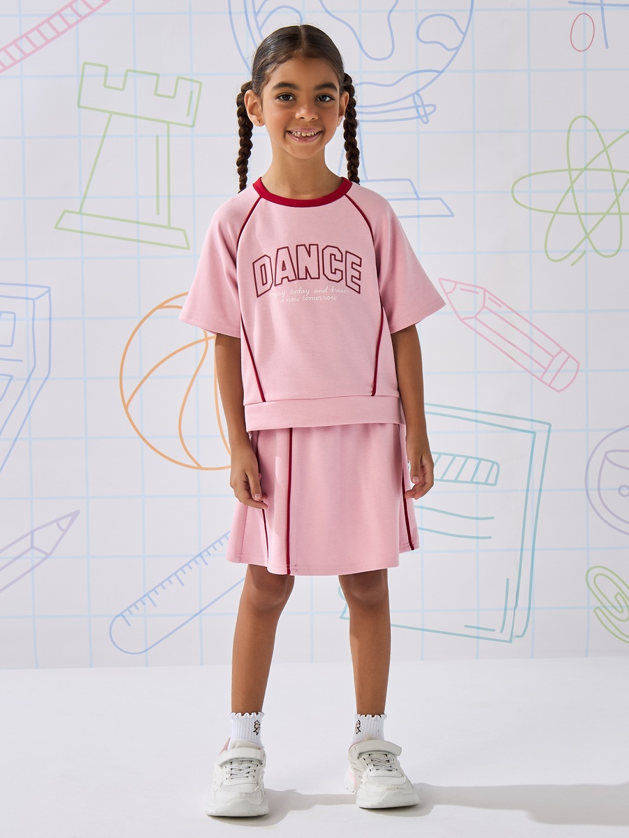 Slogan Print T-Shirt and Skirt Set